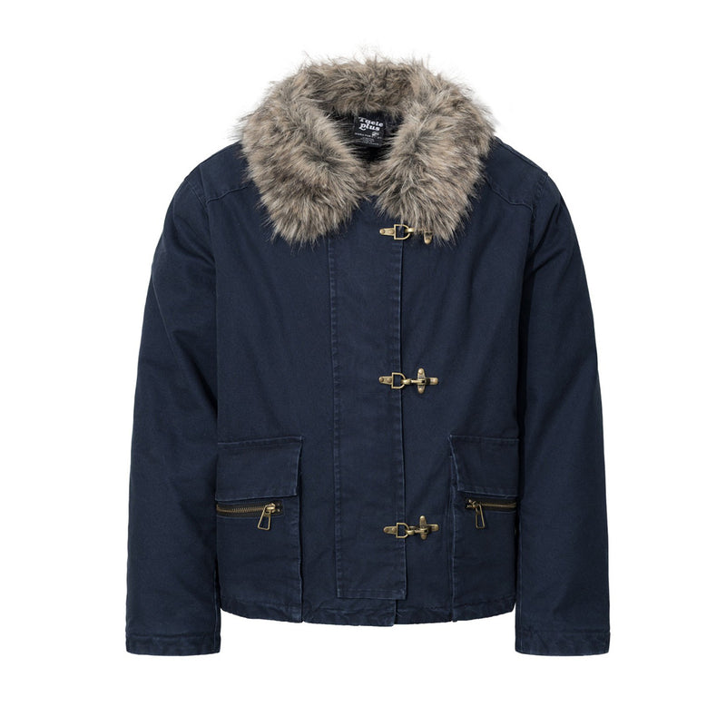Men's Faux Fur Collar Cotton Padded Jacket with Toggle Closures