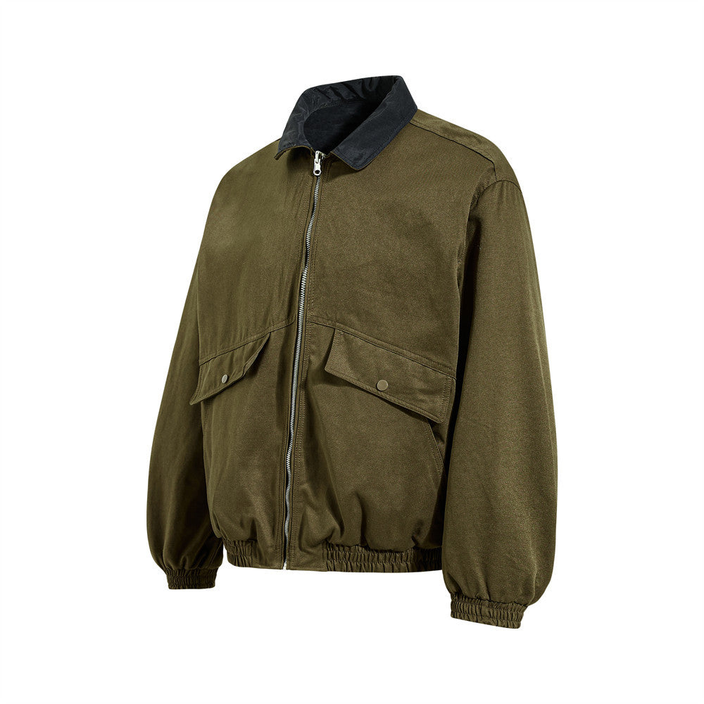 Reversible Oversized Bomber Jacket – Contrast Collar, Dual-Wear Workwear Style