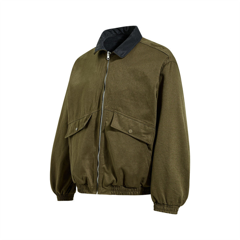 Reversible Oversized Bomber Jacket – Contrast Collar, Dual-Wear Workwear Style