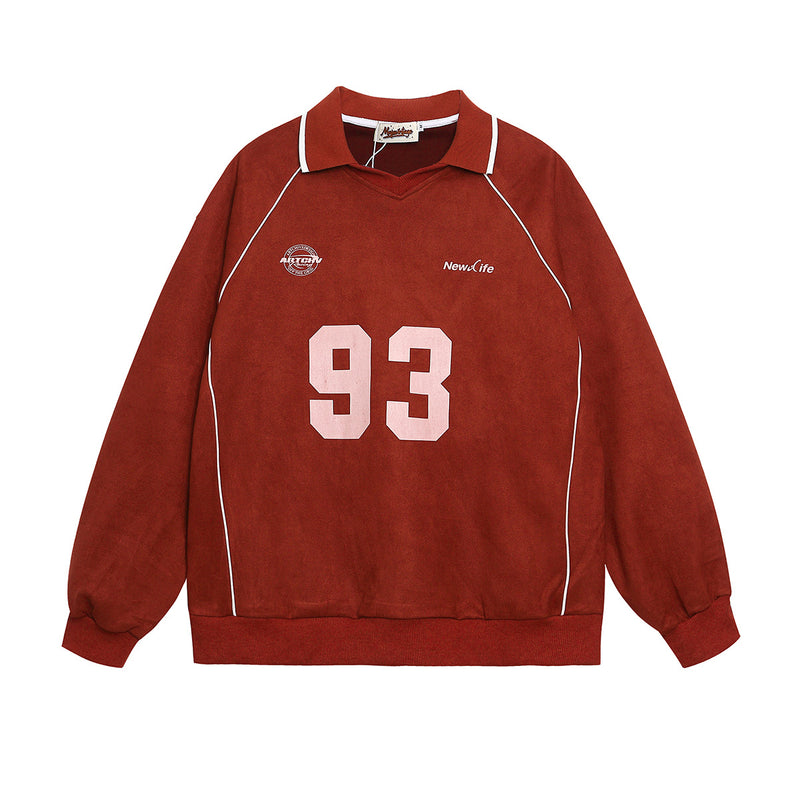 Varsity Number 93 Polo Collar Sweatshirt with Piping Detail