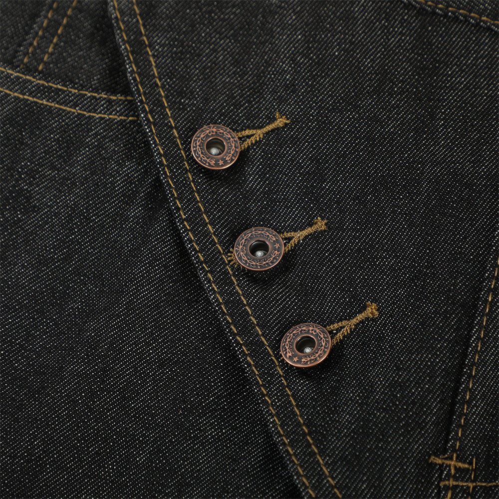 Raw Denim Flare Jeans with Diagonal Button Fly & Deconstructed Wide Leg