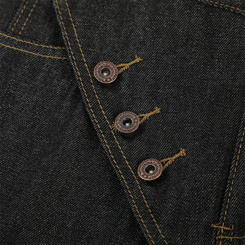 Raw Denim Flare Jeans with Diagonal Button Fly & Deconstructed Wide Leg