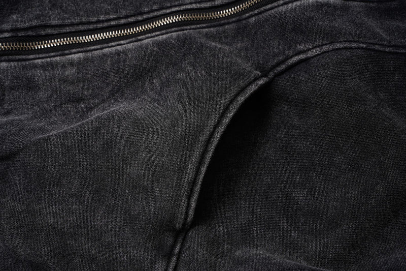 Oversized Acid Wash Zip-Up Hoodie – Deconstructed Streetwear Design