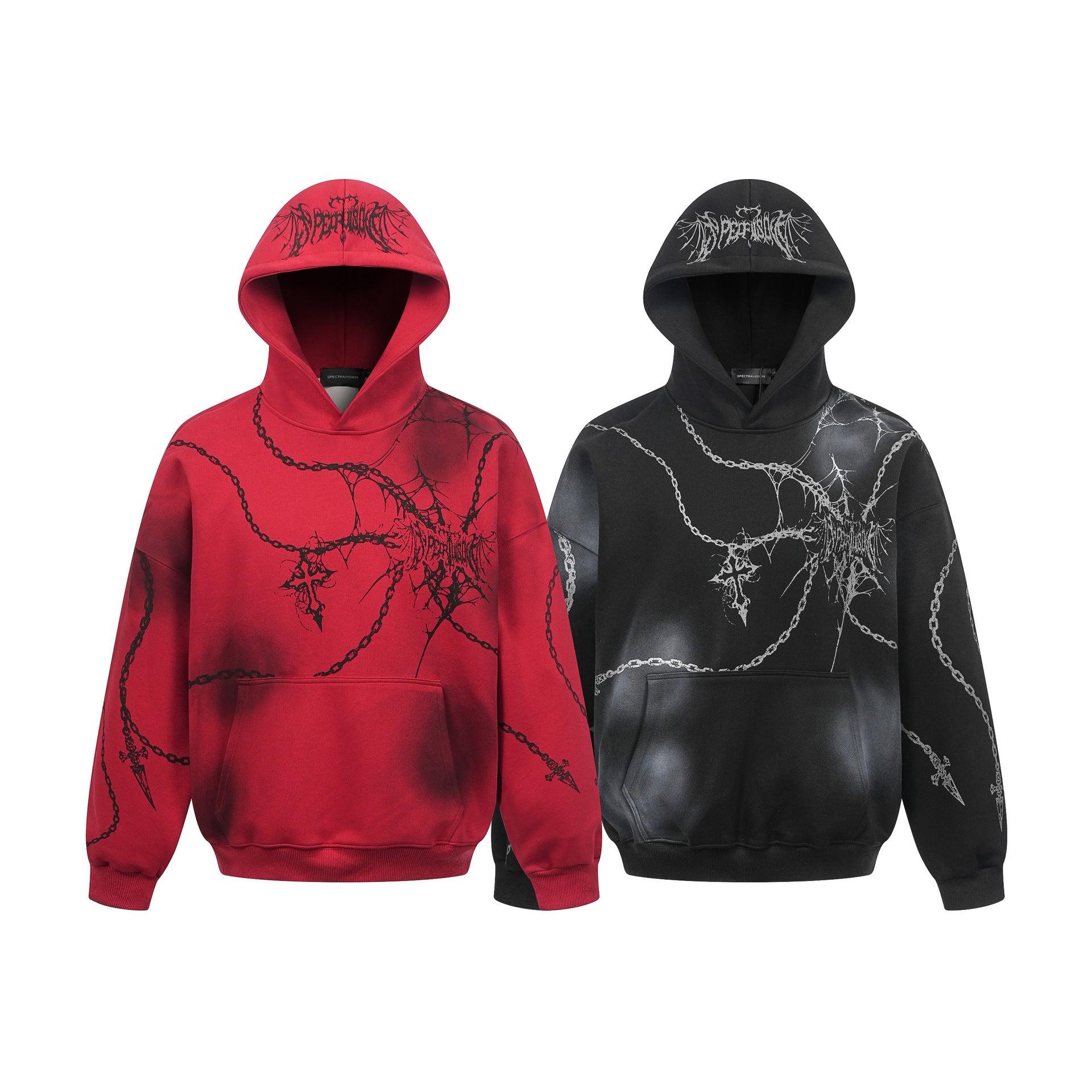Sudadera oversize gruesa con estampado gótico de cadenas y cruces