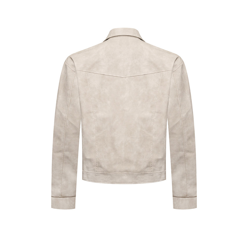 Military-Style Faux Leather Jacket – Punk Band Collar with Decorative Buttons