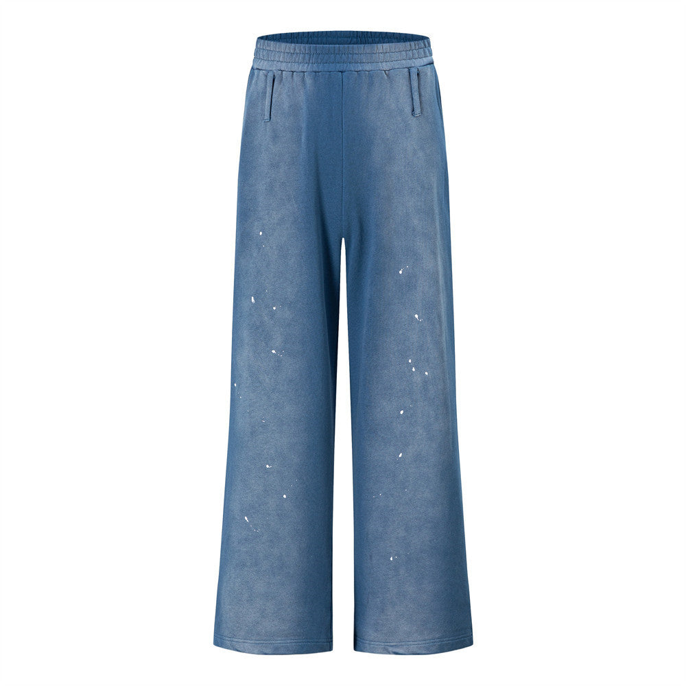 Paint Splatter Wide-Leg Sweatpants – Acid Wash Relaxed Fit Streetwear Pants
