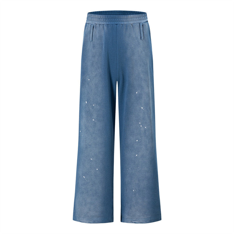 Paint Splatter Wide-Leg Sweatpants – Acid Wash Relaxed Fit Streetwear Pants