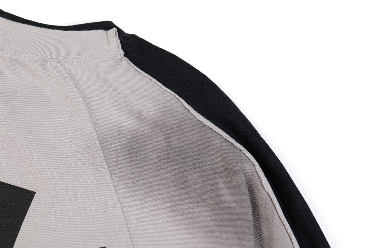 T-shirt graphique color-block à manches longues – Haut streetwear oversize bicolore délavé