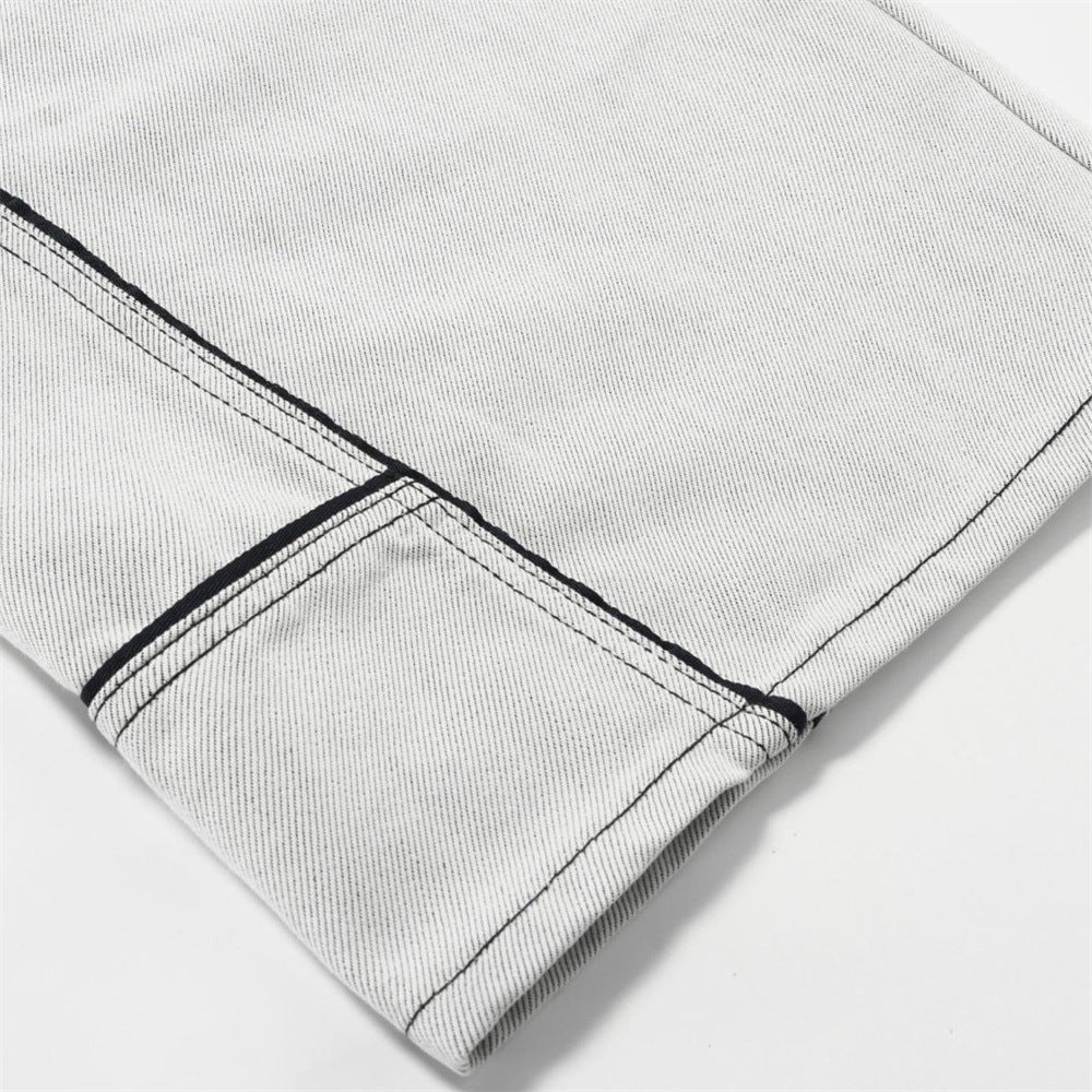 Wide-Leg Jeans Men's Deconstructed Contrast Stitch Baggy Denim Pants