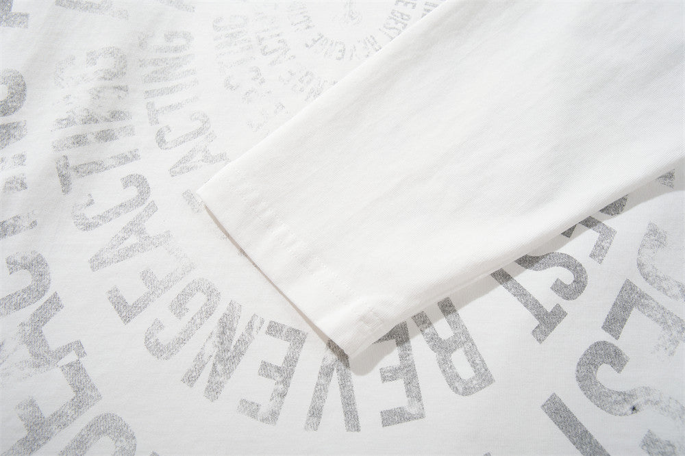 T-shirt oversize à manches longues graphique – Imprimé texte spiralé usé, col rond