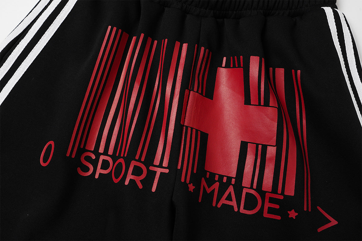Wide-Leg Sweatpants with Barcode Cross Print & Double Waistband
