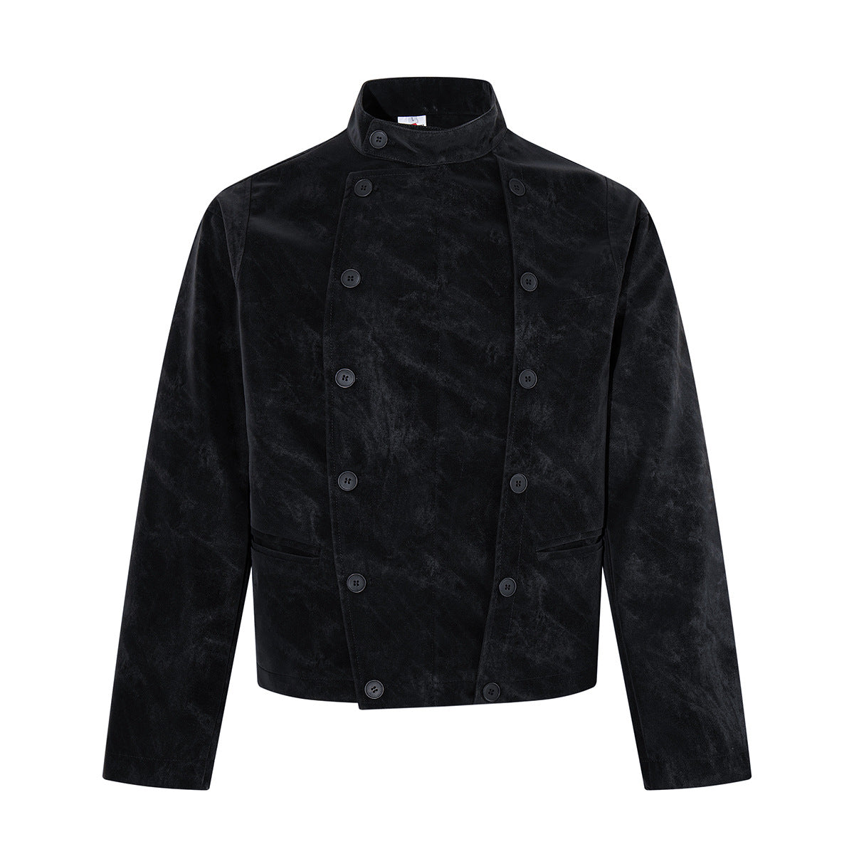 Double-Breasted Stand Collar Jacket – Vintage Washed Black