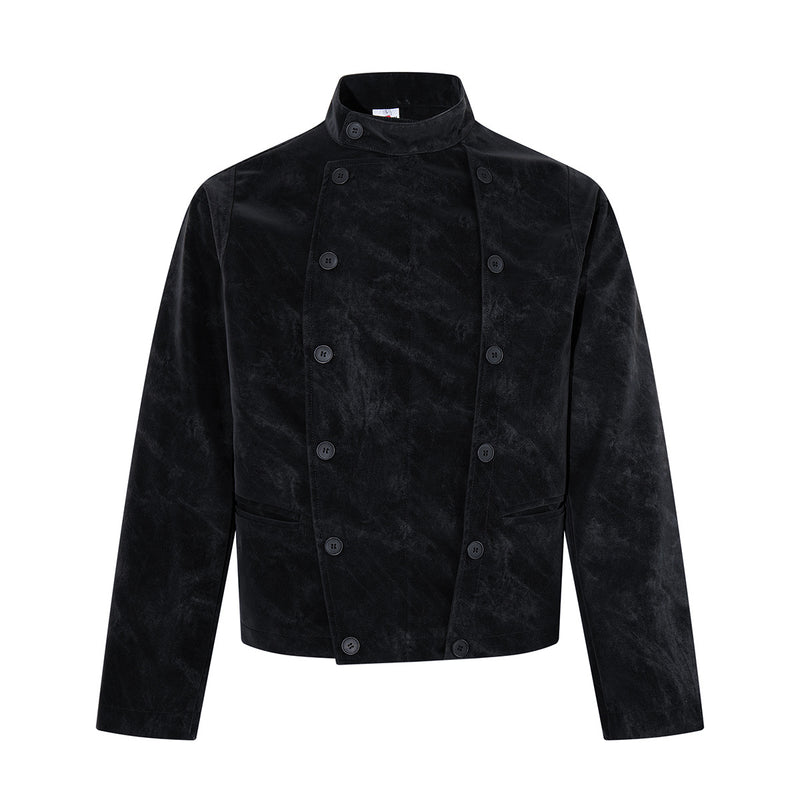 Double-Breasted Stand Collar Jacket – Vintage Washed Black