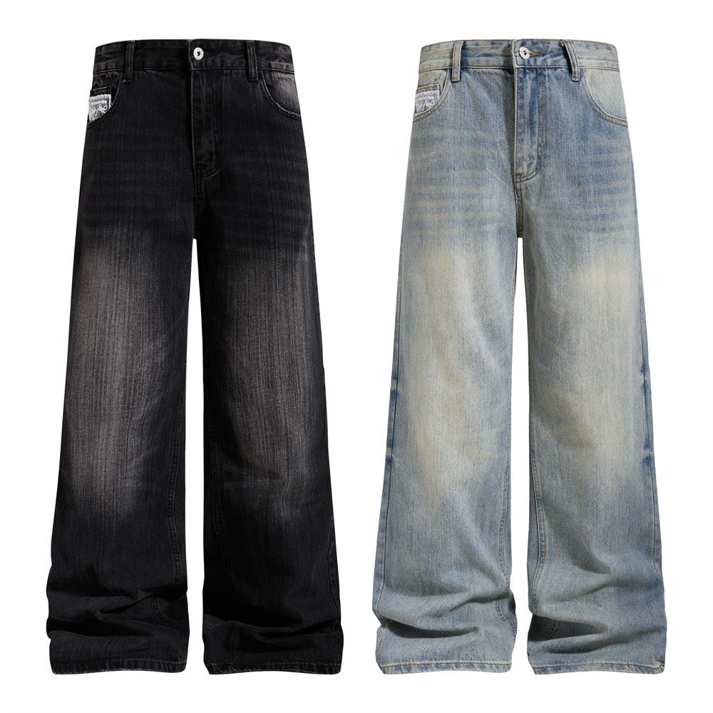 Wide-Leg Baggy Jeans – Vintage Washed Straight-Cut Denim