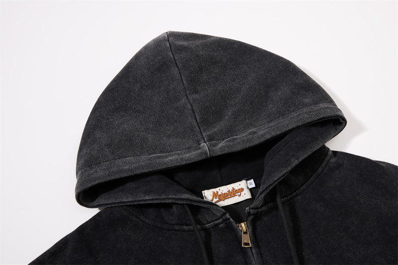 Punk Vintage Graphic Zip-Up Hoodie – Oversized Distressed Print Fleece