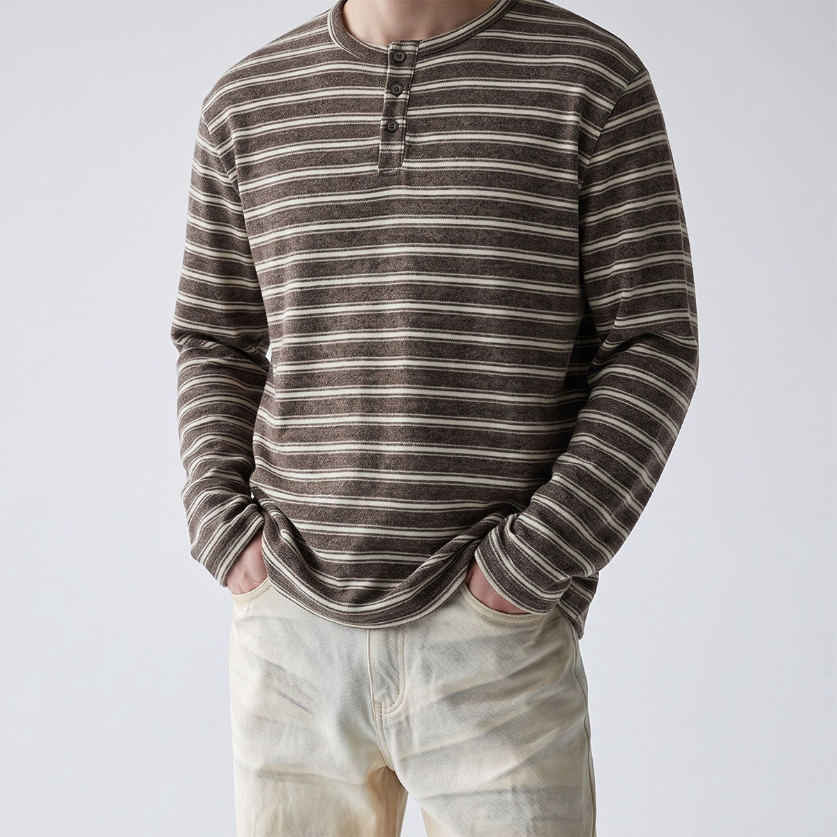 Men's Striped Henley Long-Sleeve Shirt – Vintage American Lazy Style