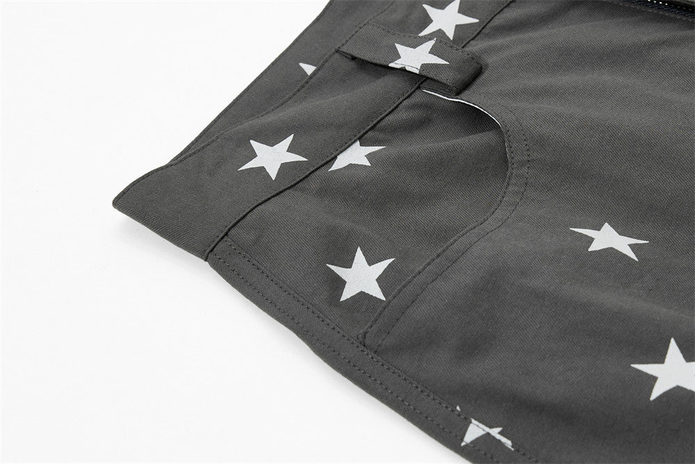 Star Print Wide-Leg Cargo Pants – Relaxed Fit Parachute Trousers