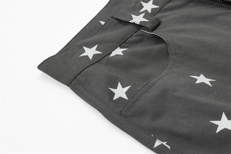 Star Print Wide-Leg Cargo Pants – Relaxed Fit Parachute Trousers