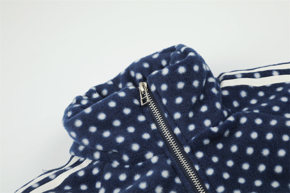 Padded Jacket for Men – Navy Polka Dot Star Patch Track Jacket with Stripe