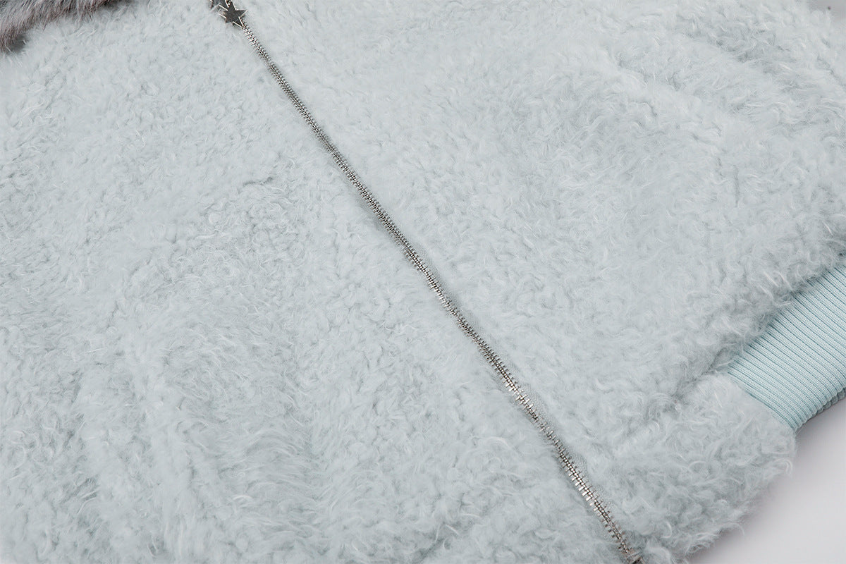 Veste bomber sherpa à capuche moelleuse avec bordure en fausse fourrure