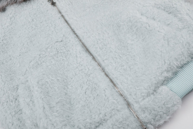 Veste bomber sherpa à capuche moelleuse avec bordure en fausse fourrure