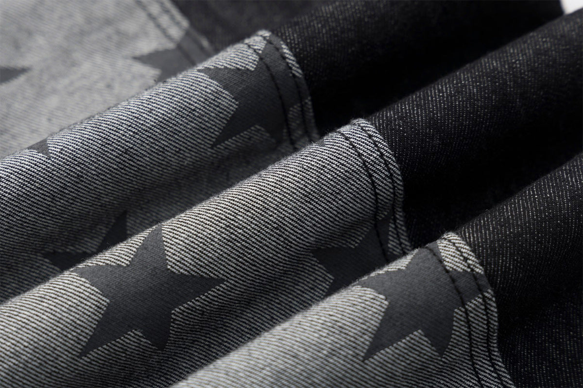 Jean noir super baggy – Denim large à empiècements et imprimé étoiles