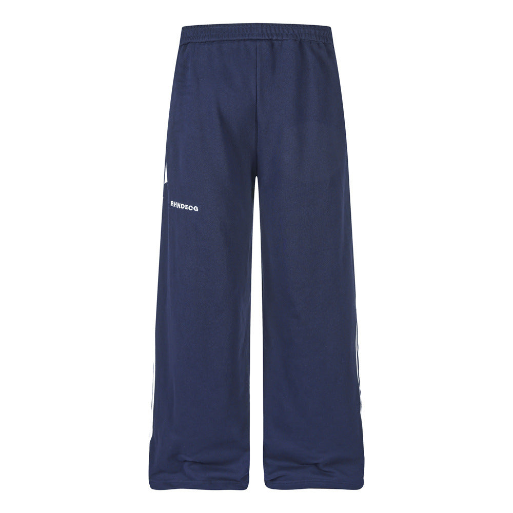 Wide-Leg Track Pants – Navy Blue with Contrast Side Stripes