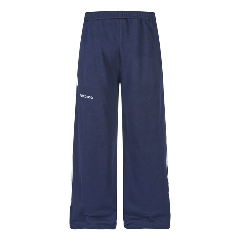 Wide-Leg Track Pants – Navy Blue with Contrast Side Stripes
