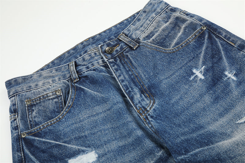 Jeans délavés usés à jambes larges – Denim vintage punk délavé pour homme