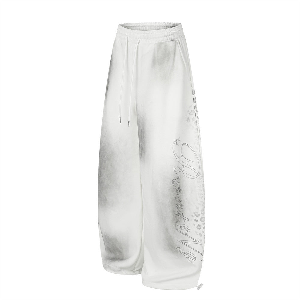 Men's Wide Leg Pants Tie-Dye Leopard Print Curved Hem Drawstring Sweatpants