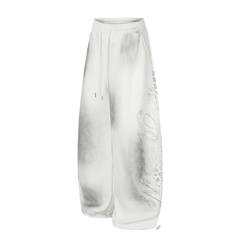 Men's Wide Leg Pants Tie-Dye Leopard Print Curved Hem Drawstring Sweatpants