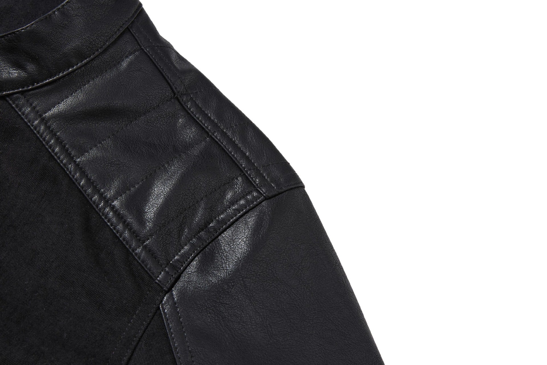 Boxy Moto Jacket – Black Denim & PU Leather Panel Biker Jacket