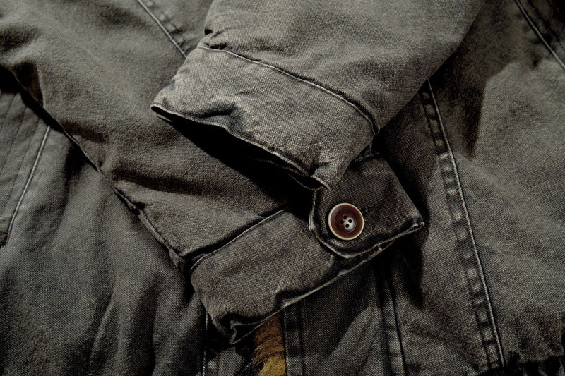 Washed Denim Fur-Collar Padded Jacket – Fleece-Lined Workwear Bomber