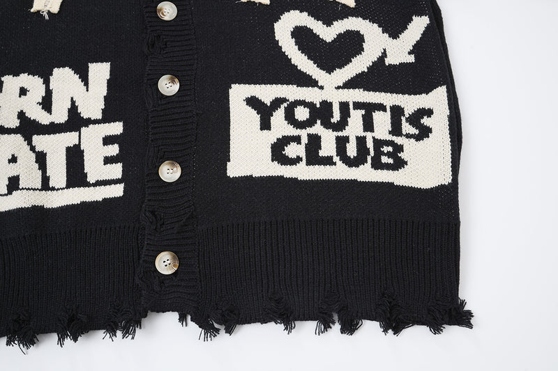 Gilet Born Late 77 en maille délavée – Jacquard oversize high-street
