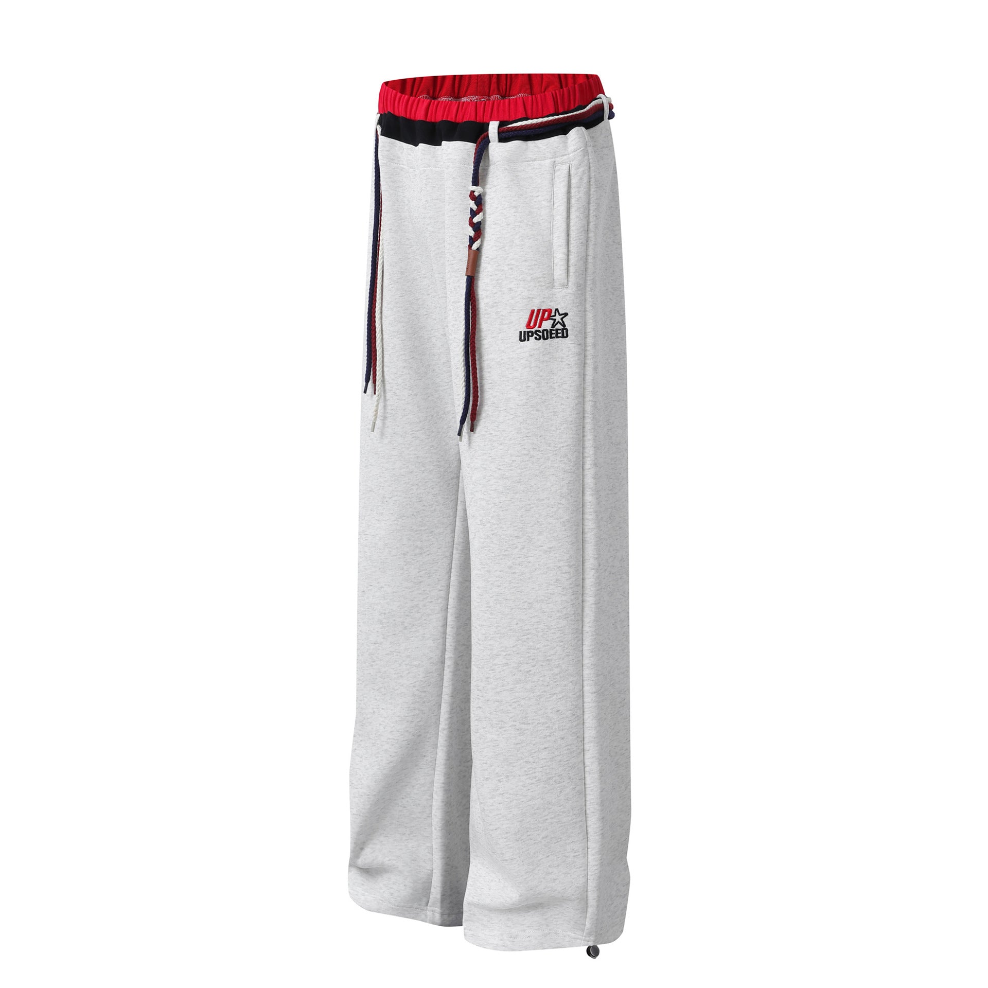 Pantalon de survêtement à jambes larges avec double ceinture et cordon tressé
