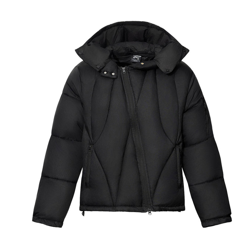 Daunenjacke mit Kapuze, unregelmäßiger Steppung & abnehmbarer Kapuze