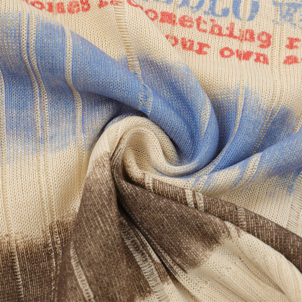 Pull ras-du-cou homme – Maille côtelée rayée tie-dye avec imprimé graphique