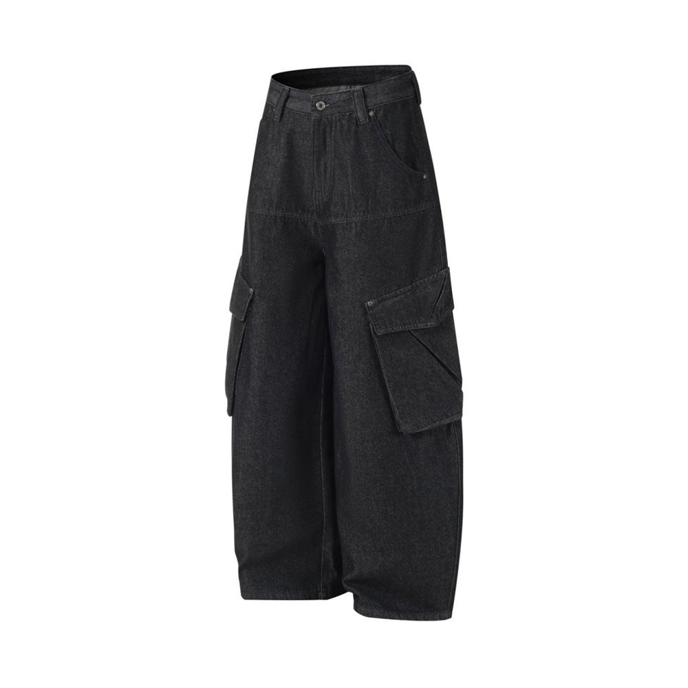Black Baggy Cargo Jeans Men – Wide-Leg Denim with Large Utility Pockets