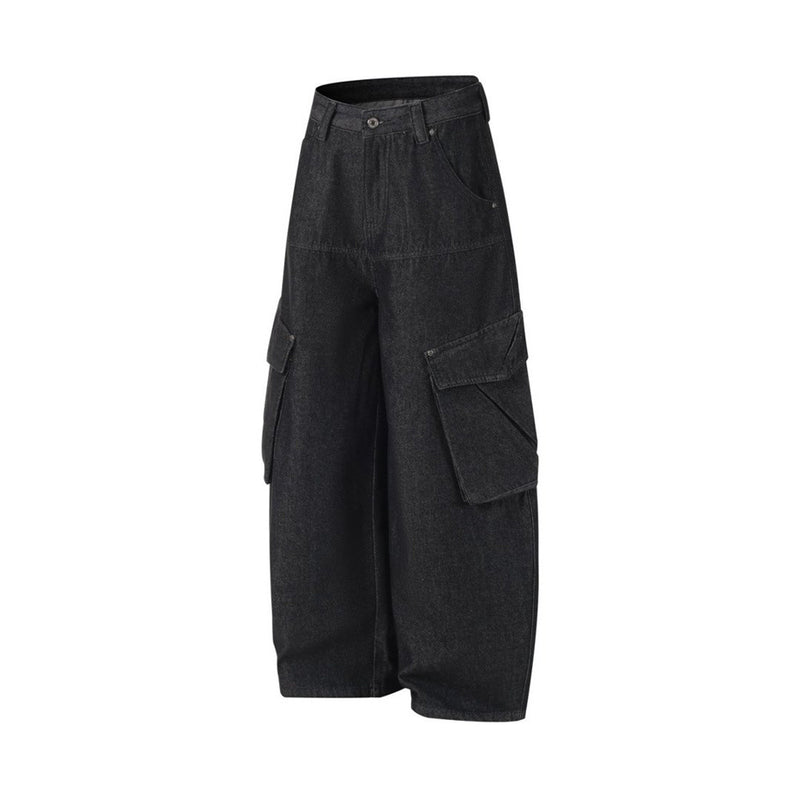 Black Baggy Cargo Jeans Men – Wide-Leg Denim with Large Utility Pockets