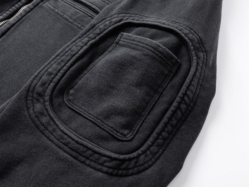 Veste à capuche zippée à multiples poches – Délavage acide vintage