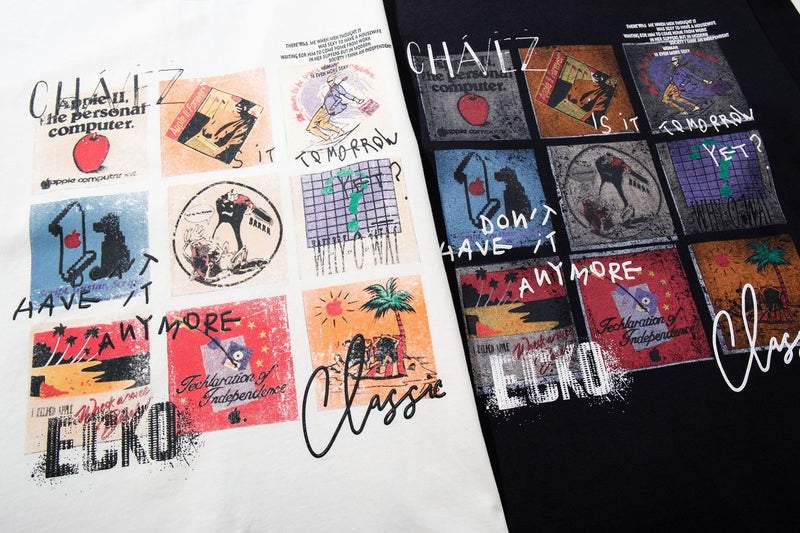 Retro-Collage-Longsleeve mit Grafik – Oversized Streetwear-Shirt