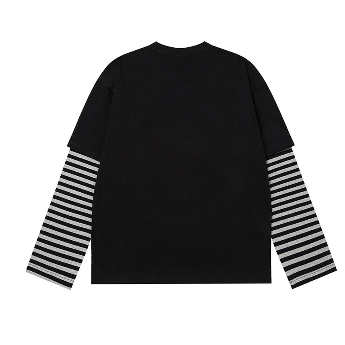 Long Sleeve T-Shirt Faux-Layered Rock Graphic Striped Sleeve Oversized Tee