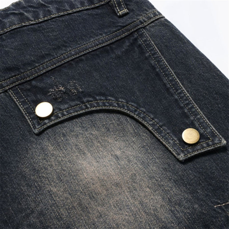 Distressed Patchwork Wide-Leg Jeans – Baggy Ripped Denim with Washed Finish