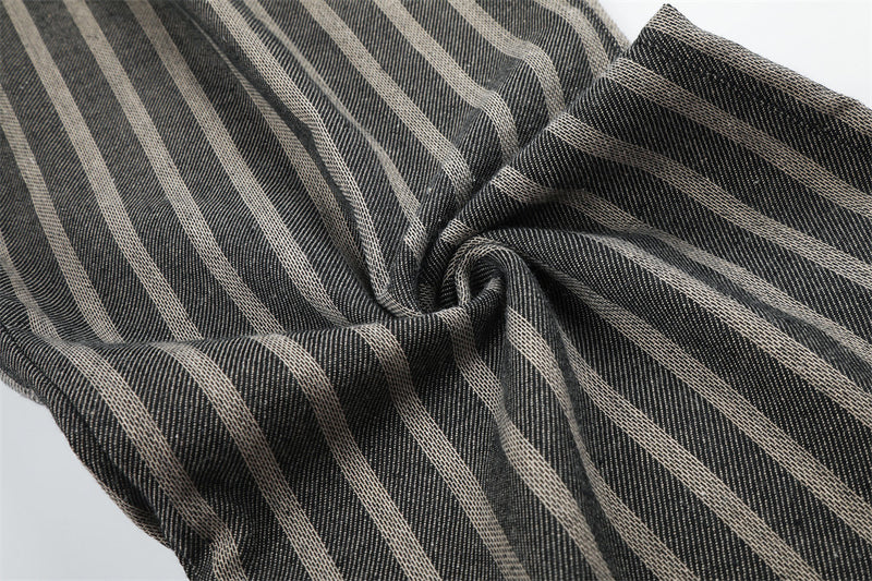 Wide-Leg Striped Drawstring Pants – Vintage Distressed Raw-Hem