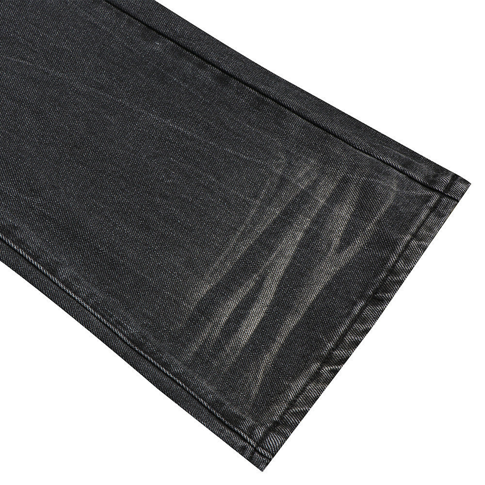 Vaqueros flare negros lavados para hombre – Denim de pierna ancha desgastado con detalle de bigotes