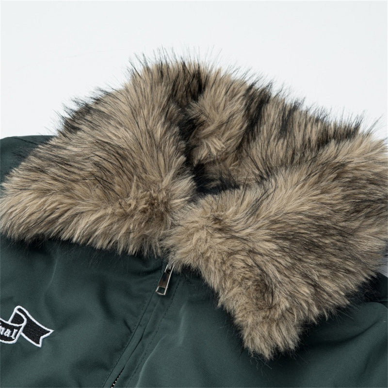 Blouson bomber homme à col en fourrure – Broderies papillons et manches froncées
