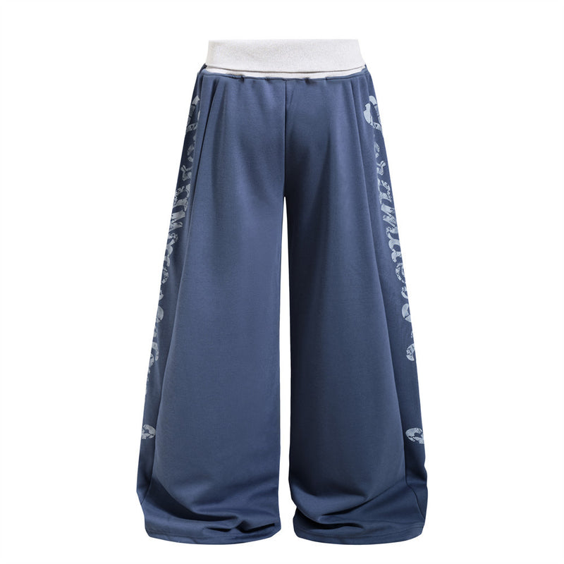 Men's Wide-Leg Sweatpants with Letter Print & Contrast Ribbed Waistband