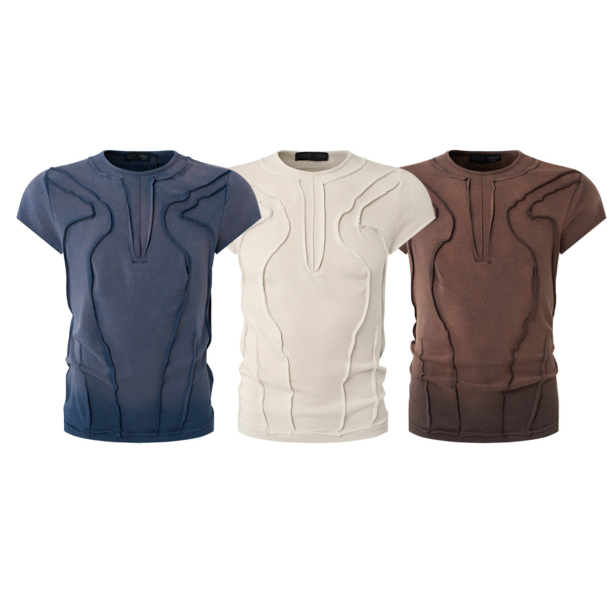 T-shirt manches courtes déconstruit à coutures 3D en relief – Streetwear délavé coupe ajustée