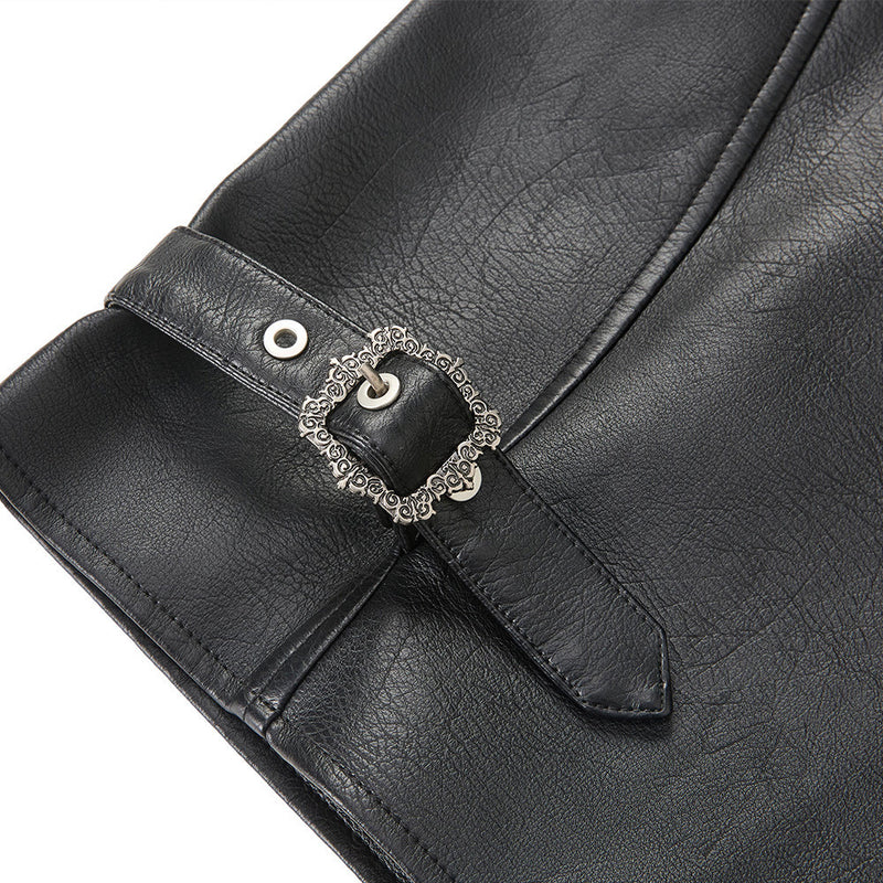 Men's Black PU Leather Biker Jacket – Short Moto Style with Red Zip