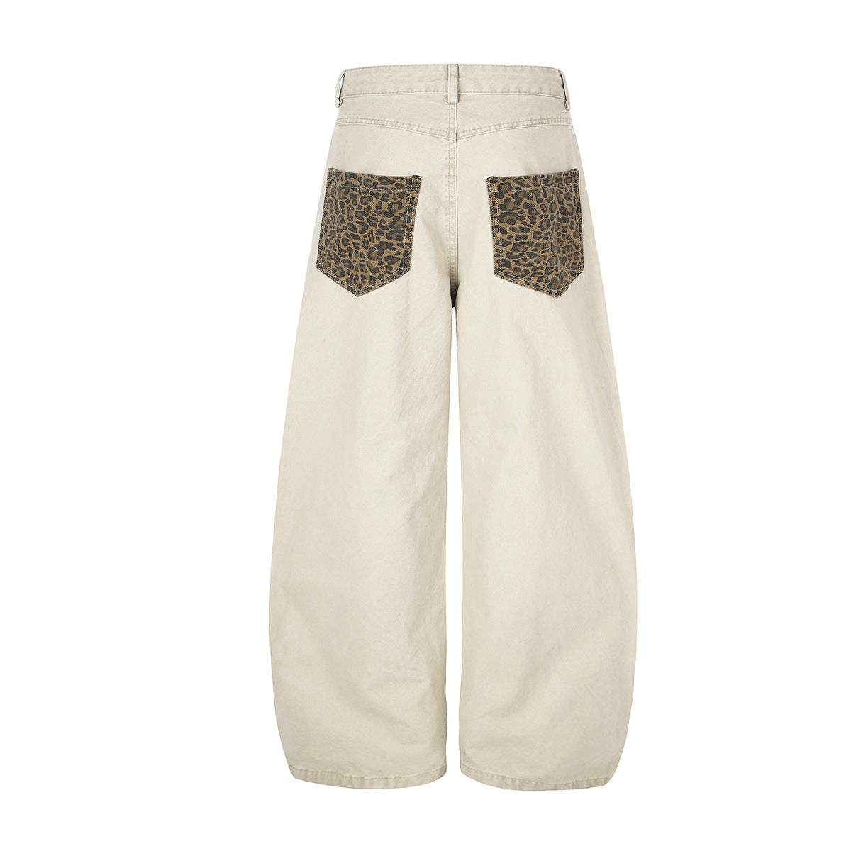 Pantalones de pierna ancha con paneles de estampado de leopardo – Pantalones banana de corte relajado